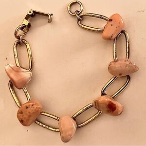 Vintage Signed CORO Pink Lace Agate Nugget Bracelet - MCM 1960s Statement 7.5”